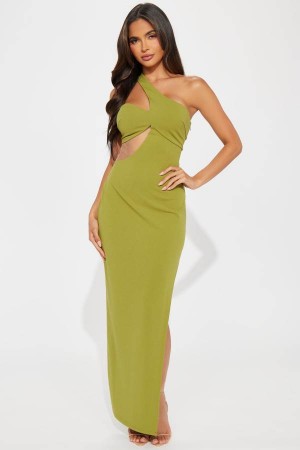 Green Yellow Fashion Nova After Dinner Cocktail Maxi Women Dress USA | 213470ZIC