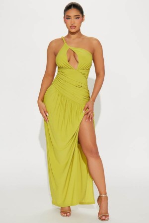 Green Yellow Fashion Nova Alessia Ruched Maxi Women Dress USA | 034695CYU