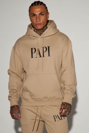 Grey Brown Fashion Nova Family Goals Papi Men Hoodie USA | 715823ASR