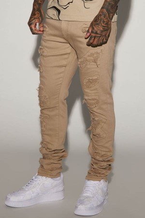 Grey Brown Fashion Nova High Key Stacked Skinny Men Jeans USA | 504213BGW