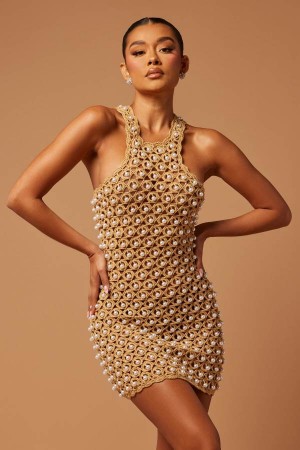 Grey Brown Fashion Nova Valdez Crochet Mini Women Dress USA | 943512OSC