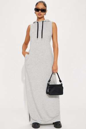 Grey Fashion Nova Azalea French Terry Maxi Women Dress USA | 370654TIA