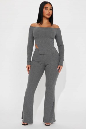 Grey Fashion Nova Jianna Ribbed Pant Set Women Pants USA | 567234EFU
