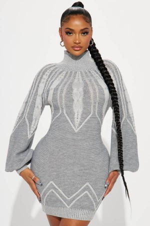 Grey Fashion Nova Leia Sweater Mini Women Dress USA | 698417FVU