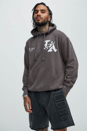 Grey Fashion Nova Los Angels Men Hoodie USA | 495183TXG