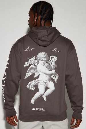 Grey Fashion Nova Lost Love Angel Men Hoodie USA | 086412JZF