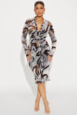 Grey Fashion Nova Mesh Midi Women Dress USA | 819625GKL