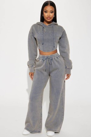 Grey Fashion Nova New York Hustle Washed Women Sweatpants USA | 853146UGM
