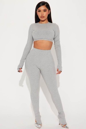 Grey Fashion Nova Pia Snatched Pant Set Women Pants USA | 610492IVK