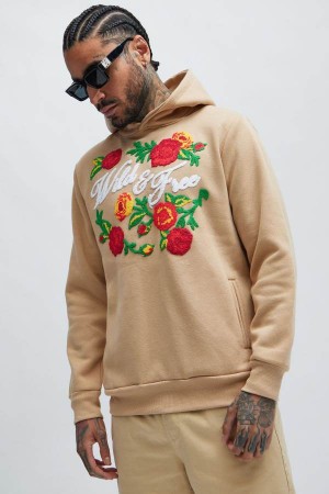 Khaki Fashion Nova Wild Free Men Hoodie USA | 301728DMU