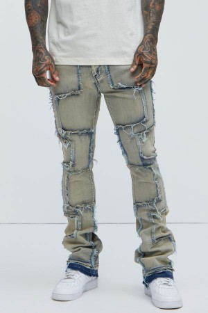 Light Blue Fashion Nova Be Square Stacked Skinny Flare Men Jeans USA | 301962YZF