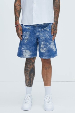 Light Blue Fashion Nova Cloud 9 Textured Relaxed Men Shorts USA | 782493PTN