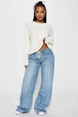 Light Blue Fashion Nova Manifested Drapey Baggy Women Jeans USA | 784231MTU
