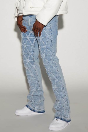 Light Blue Wash Fashion Nova Interstellar Stacked Slim Flare Men Jeans USA | 069358ACI