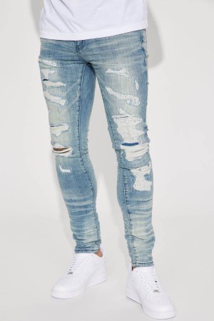 Light Wash Fashion Nova For The Fame Stacked Skinny Men Jeans USA | 780462DKY