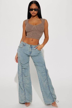 Light Wash Fashion Nova No Distractions Ruched Tinted Women Jeans USA | 271485YRL