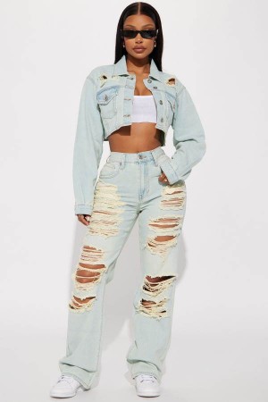 Light Wash Fashion Nova Rhea Ripped Straight Leg Women Jeans USA | 926805ZOP