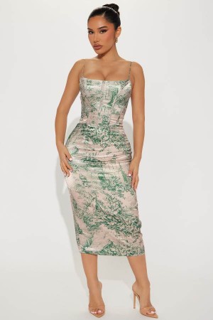 Multicolor Fashion Nova Emma Corset Midi Women Dress USA | 708145NGD