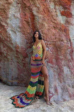 Multicolor Fashion Nova Naomi Crochet Maxi Women Dress USA | 327069HIY