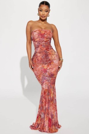 Multicolor Fashion Nova Perla Lace Up Maxi Women Dress USA | 039254MJC