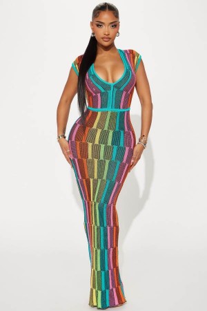 Multicolor Fashion Nova Sia Knit Maxi Women Dress USA | 286357ROT