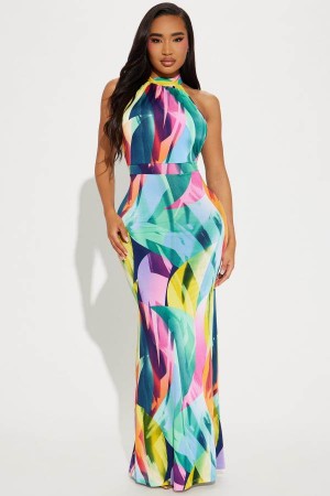 Multicolor Fashion Nova Tiana Backless Maxi Women Dress USA | 503418SNP