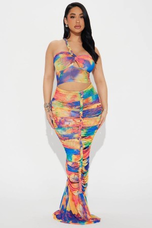 Multicolor Fashion Nova Twisting Thoughts Mesh Maxi Women Dress USA | 462159HOS