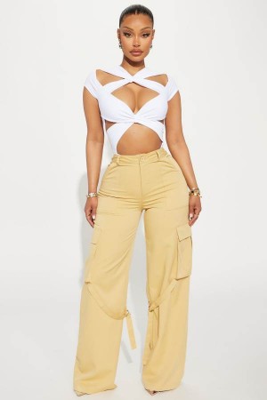 Mustard Fashion Nova Justine Strappy Wide Leg Cargo Women Pants USA | 486175XBY