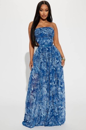 Navy Fashion Nova Claire Maxi Women Dress USA | 845236EQM