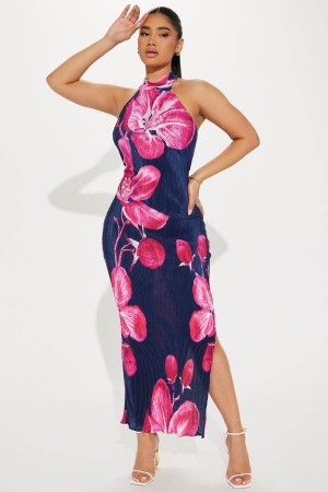 Navy Fashion Nova Colette Tropical Maxi Women Dress USA | 306472TON