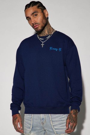 Navy Fashion Nova Eazy-E Crew Neck Men Sweatshirt USA | 389124XKS