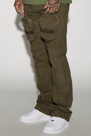 Olive Fashion Nova Do It Anyway Stacked Slim Flare Men Pants USA | 758329HNE