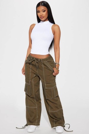 Olive Fashion Nova Not For Long Cargo Women Jeans USA | 076234TMV