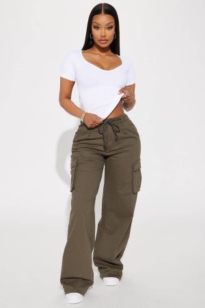 Olive Fashion Nova Out For The Day Cargo Women Pants USA | 513680PMY