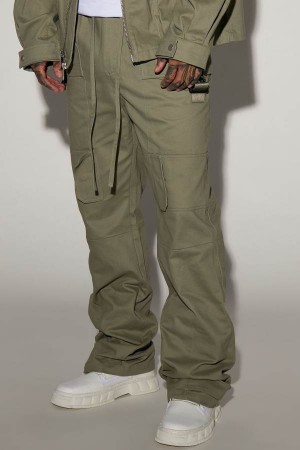 Olive Fashion Nova Perfection Is Perfected Utility Straight Cargo Men Pants USA | 285731LQW