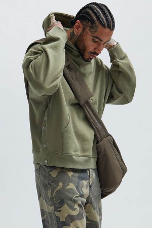 Olive Fashion Nova Tyson Snap Men Hoodie USA | 097348LDV