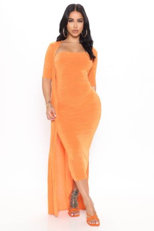 Orange Fashion Nova Feeling Today Slinky Midi Set Women Dress USA | 634215AUW