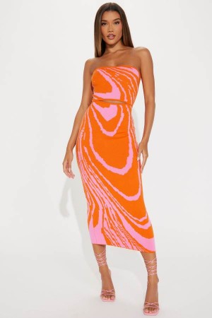 Orange Fashion Nova New Lover Sweater Midi Women Dress USA | 459632GNQ