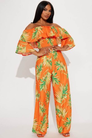 Orange Fashion Nova She's Off To Brunch Pant Set Women Pants USA | 184379EKT