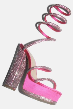 Pink Fashion Nova Bright Lights Wrap Up Heeled Women Sandals USA | 625738SKD