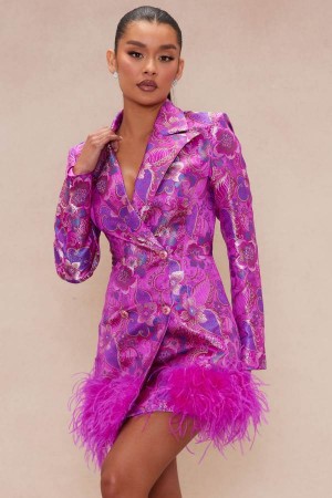 Pink Fashion Nova Jazzmin Satin Blazer Women Dress USA | 896523WCI