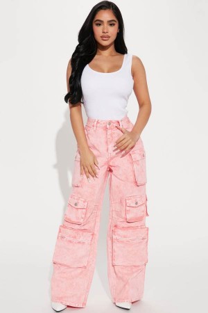 Pink Fashion Nova Petite Lily High Rise Cargo Women Jeans USA | 567041ZCQ