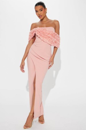 Pink Fashion Nova Rose Bouquet Maxi Women Dress USA | 078514ZDW