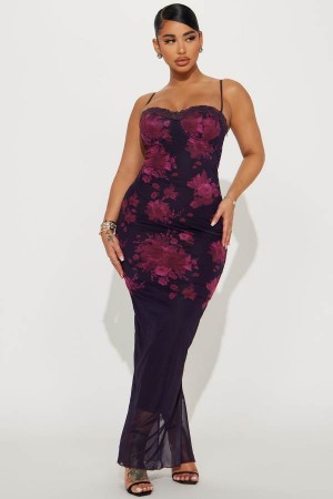 Purple Fashion Nova Amelia Mesh Maxi Women Dress USA | 375918LJO