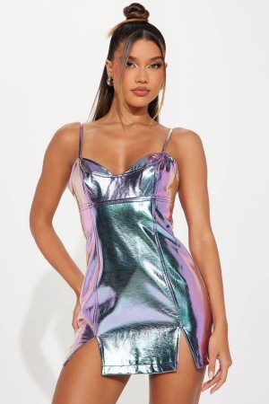 Purple Fashion Nova Galactic Glam Faux Leather Micro Mini Women Dress USA | 269750LDY