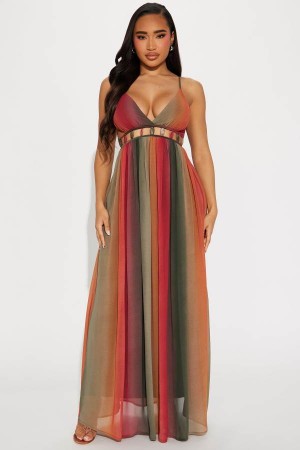 Red Fashion Nova Alison Chiffon Maxi Women Dress USA | 467891YSK