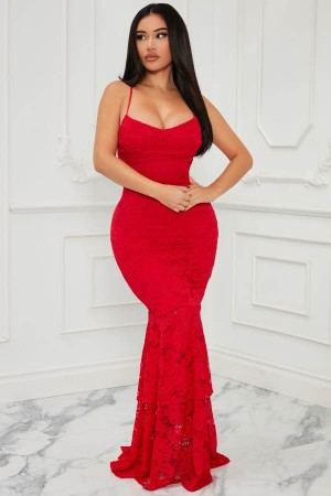 Red Fashion Nova Elegant Lace Maxi Women Dress USA | 495271XBM