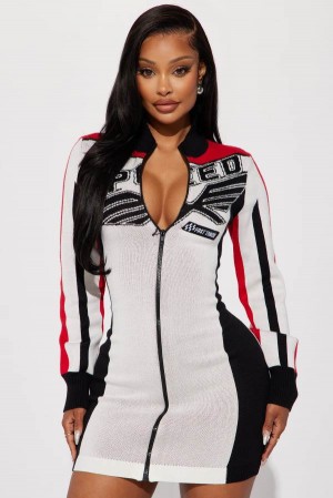 Red Fashion Nova Fast Track Sweater Mini Women Dress USA | 758029WYF