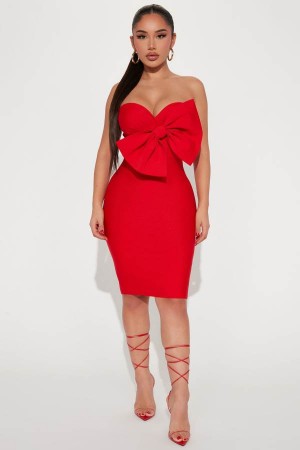 Red Fashion Nova Hana Bandage Mini Women Dress USA | 615987KTG