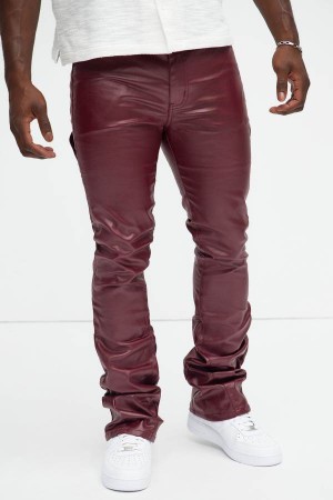 Red Fashion Nova Keep It Solid Faux Leather Stacked Skinny Flare Men Pants USA | 086294VRL